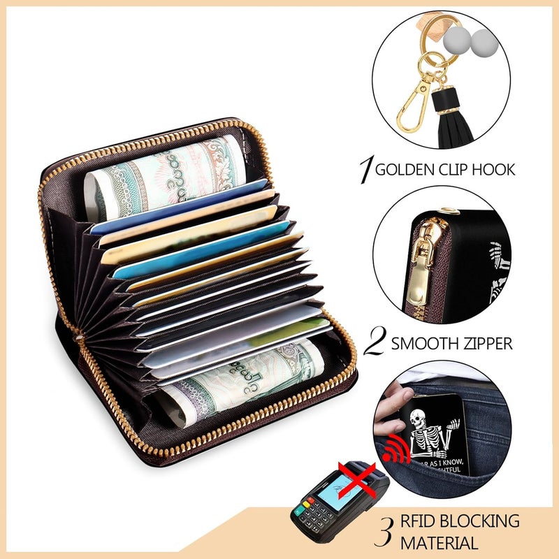 Yonlevres Credit Card Holder RFID Wallet, Small Card Holder Wallet for Women with Keychain Zipper, Funny Leather Print Credit Card Wallets Accordion Gift - Image 4